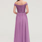 Sleeveless Off-the-Shoulder Long/Floor-Length Chiffon A-line/Princess Bridesmaid Dresseses With Appliqued Lara DEP0025442