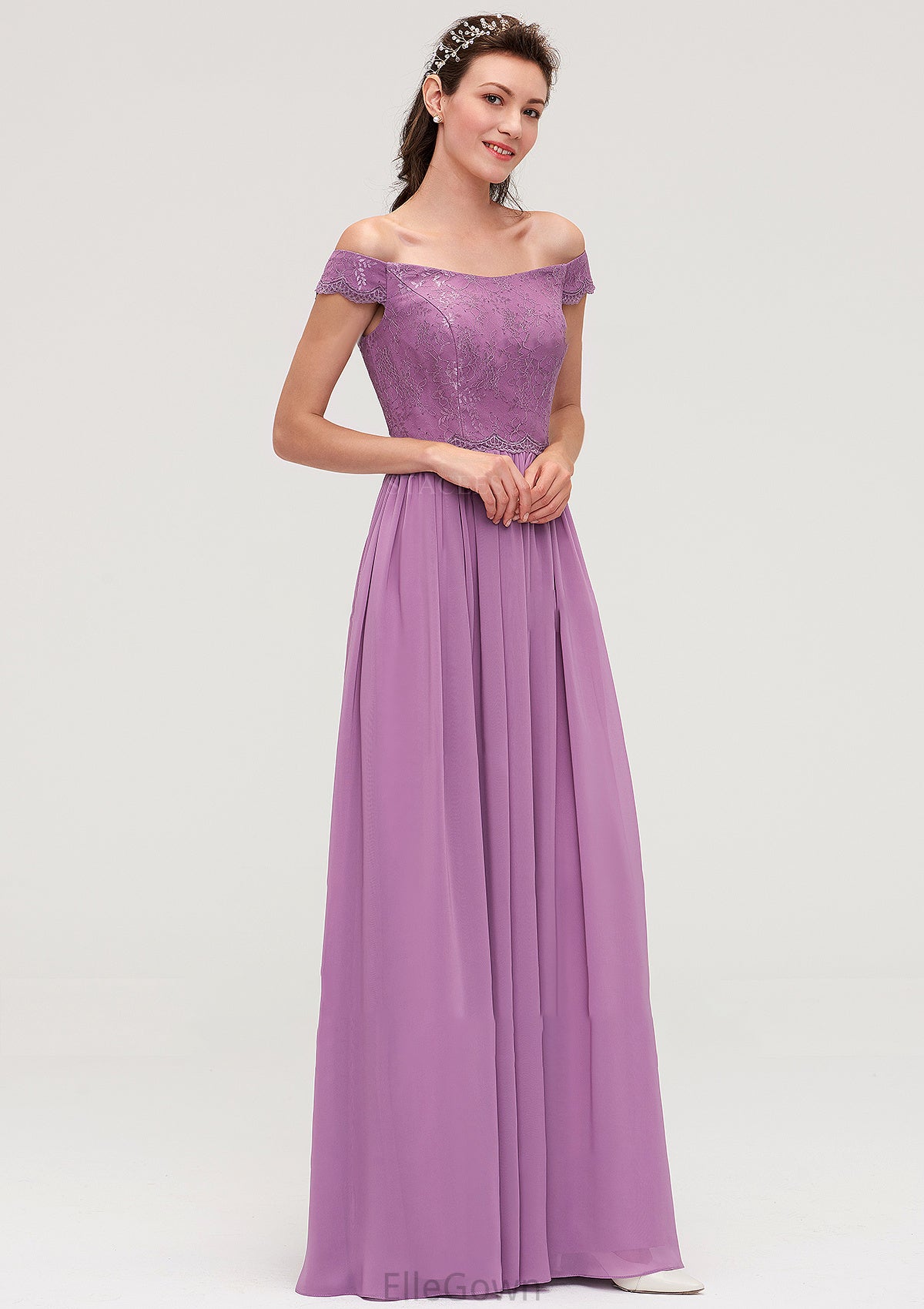 Sleeveless Off-the-Shoulder Long/Floor-Length Chiffon A-line/Princess Bridesmaid Dresseses With Appliqued Lara DEP0025442