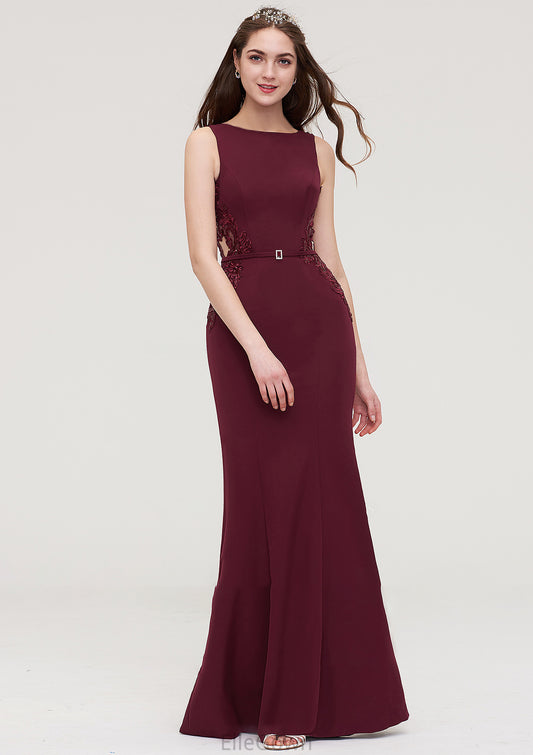 Bateau Sleeveless Sheath/Column Long/Floor-Length Elastic Satin Bridesmaid Dresses With Waistband Lace Sequins Cadence DEP0025443