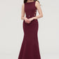 Bateau Sleeveless Sheath/Column Long/Floor-Length Elastic Satin Bridesmaid Dresses With Waistband Lace Sequins Cadence DEP0025443