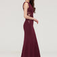 Bateau Sleeveless Sheath/Column Long/Floor-Length Elastic Satin Bridesmaid Dresses With Waistband Lace Sequins Cadence DEP0025443