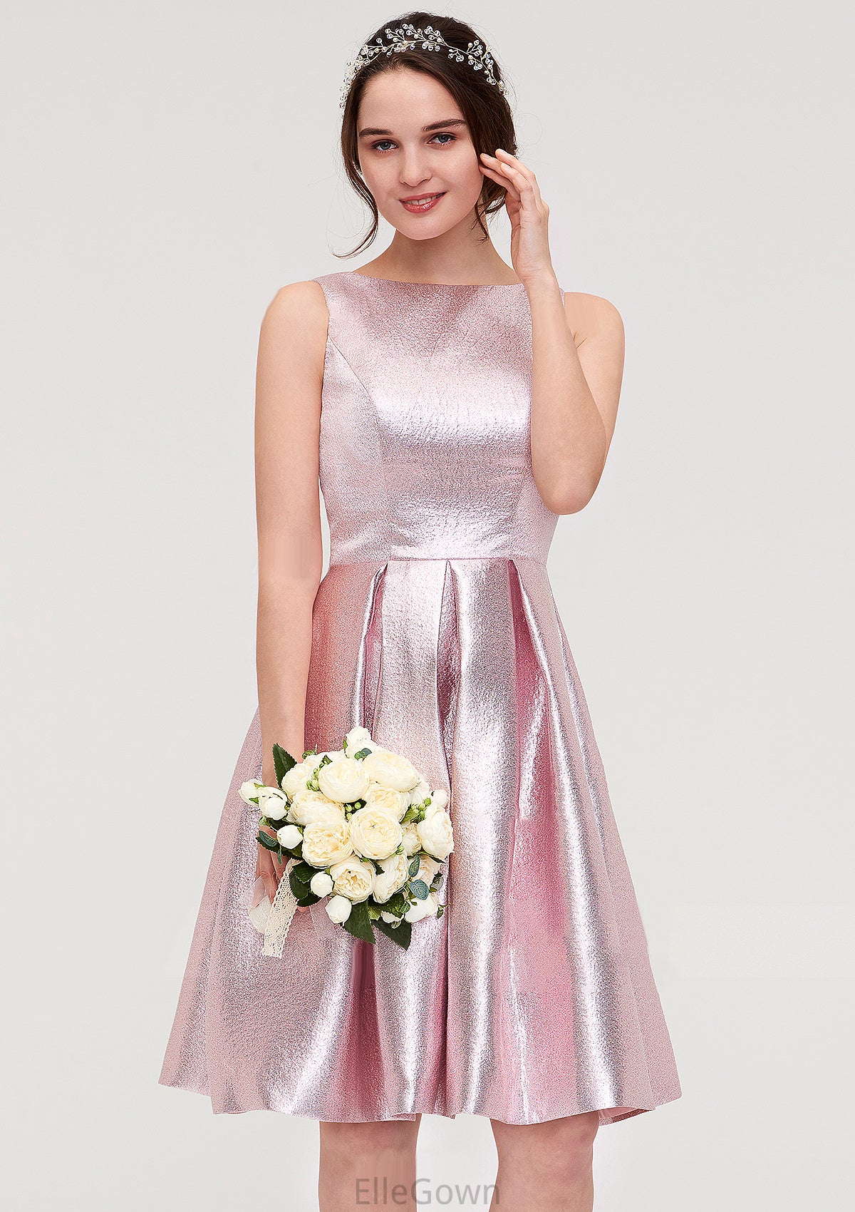 Bateau Sleeveless Taffeta Knee-Length A-line/Princess Bridesmaid Dresses With Ruffles  -   Karlie DEP0025444