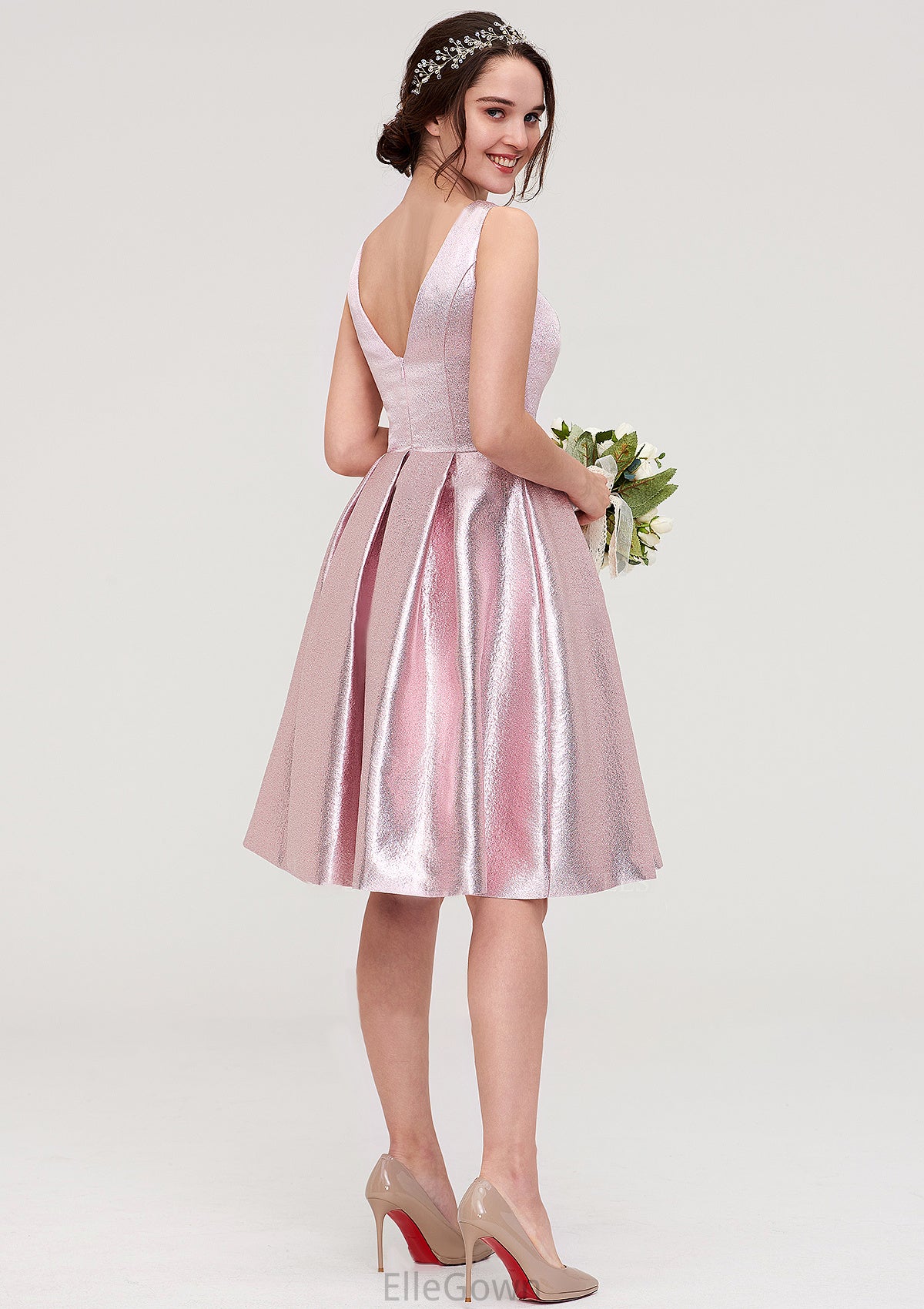 Bateau Sleeveless Taffeta Knee-Length A-line/Princess Bridesmaid Dresses With Ruffles  -   Karlie DEP0025444