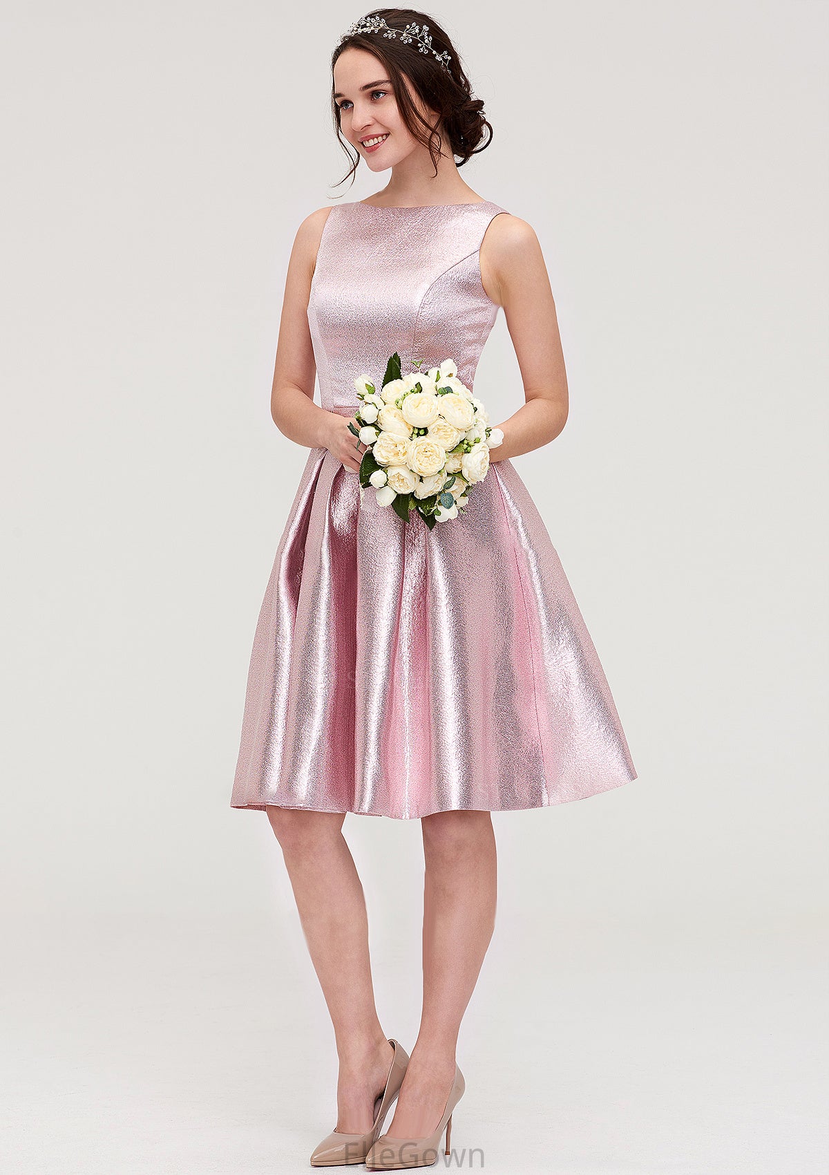 Bateau Sleeveless Taffeta Knee-Length A-line/Princess Bridesmaid Dresses With Ruffles  -   Karlie DEP0025444