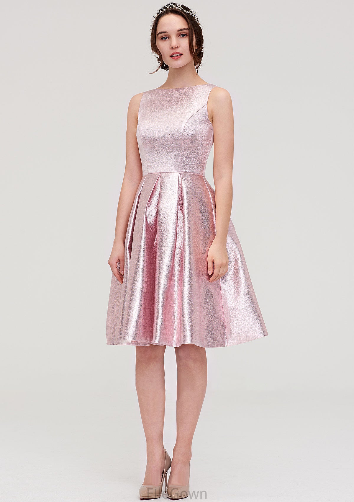 Bateau Sleeveless Taffeta Knee-Length A-line/Princess Bridesmaid Dresses With Ruffles  -   Karlie DEP0025444