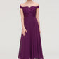 Off-the-Shoulder Sleeveless Tea-Length Chiffon A-line/Princess Bridesmaid Dresses With Lace Beading Abagail DEP0025446