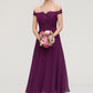 Off-the-Shoulder Sleeveless Tea-Length Chiffon A-line/Princess Bridesmaid Dresses With Lace Beading Abagail DEP0025446