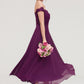 Off-the-Shoulder Sleeveless Tea-Length Chiffon A-line/Princess Bridesmaid Dresses With Lace Beading Abagail DEP0025446