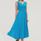 Sleeveless V Neck Tea-Length Chiffon A-line/Princess Bridesmaid Dresseses With Pleated Marlie DEP0025448