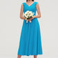 Sleeveless V Neck Tea-Length Chiffon A-line/Princess Bridesmaid Dresseses With Pleated Marlie DEP0025448