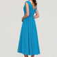 Sleeveless V Neck Tea-Length Chiffon A-line/Princess Bridesmaid Dresseses With Pleated Marlie DEP0025448