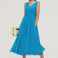 Sleeveless V Neck Tea-Length Chiffon A-line/Princess Bridesmaid Dresseses With Pleated Marlie DEP0025448