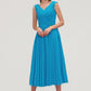 Sleeveless V Neck Tea-Length Chiffon A-line/Princess Bridesmaid Dresseses With Pleated Marlie DEP0025448