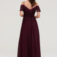 Off-the-Shoulder Sleeveless Chiffon A-line/Princess Long/Floor-Length Bridesmaid Dresseses With Lace Anaya DEP0025449