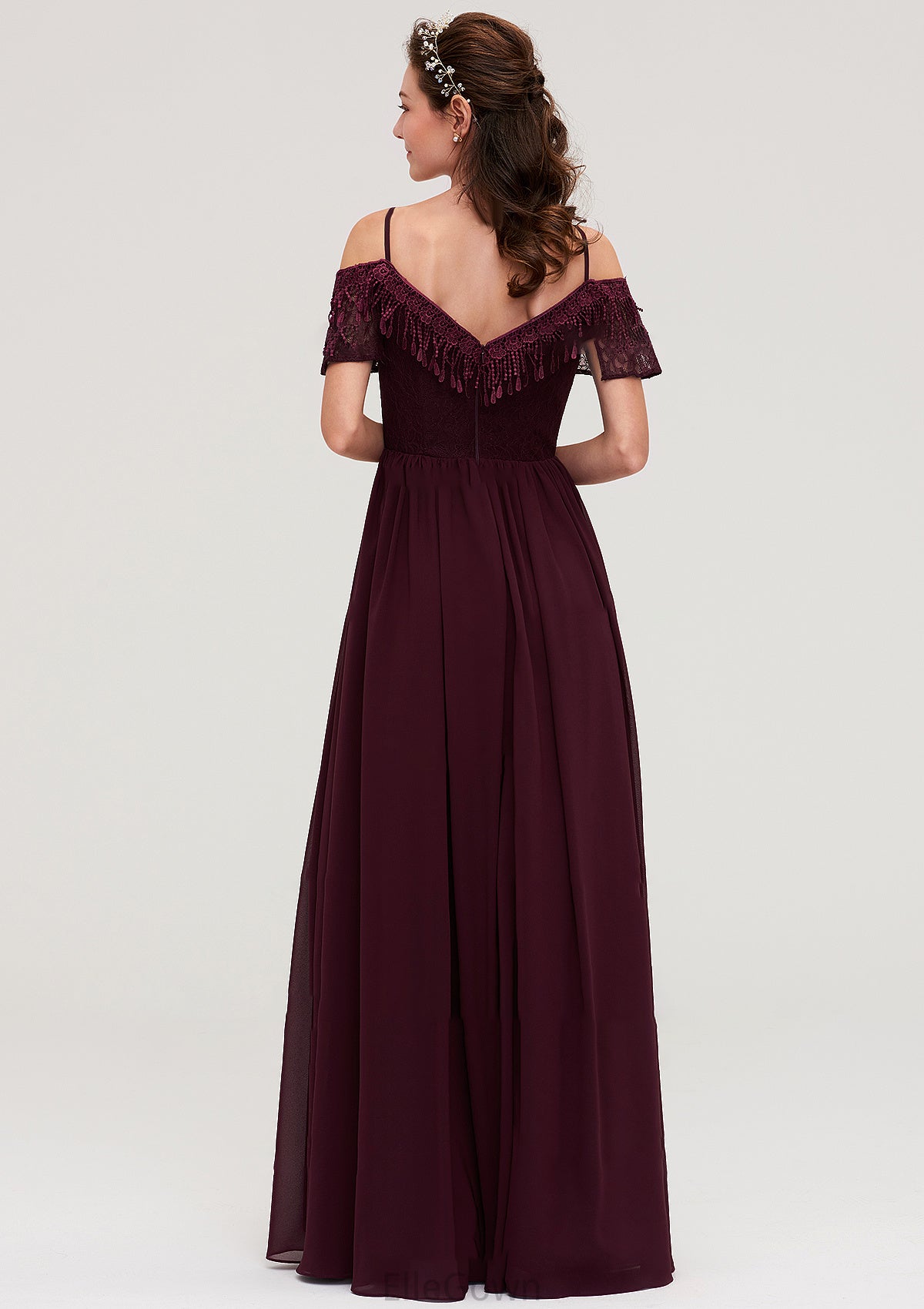 Off-the-Shoulder Sleeveless Chiffon A-line/Princess Long/Floor-Length Bridesmaid Dresseses With Lace Anaya DEP0025449