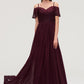 Off-the-Shoulder Sleeveless Chiffon A-line/Princess Long/Floor-Length Bridesmaid Dresseses With Lace Anaya DEP0025449