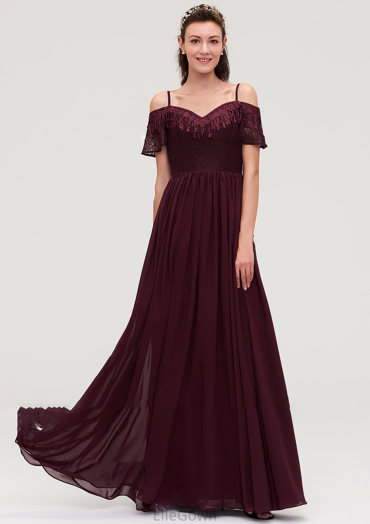 Off-the-Shoulder Sleeveless Chiffon A-line/Princess Long/Floor-Length Bridesmaid Dresseses With Lace Anaya DEP0025449