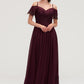 Off-the-Shoulder Sleeveless Chiffon A-line/Princess Long/Floor-Length Bridesmaid Dresseses With Lace Anaya DEP0025449