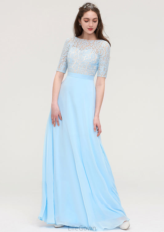 Half Sleeve Long/Floor-Length Bateau Chiffon A-line/Princess Bridesmaid Dresses With Lace Brynlee DEP0025450