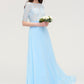 Half Sleeve Long/Floor-Length Bateau Chiffon A-line/Princess Bridesmaid Dresses With Lace Brynlee DEP0025450