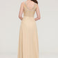 Sleeveless Halter Open Back Long/Floor-Length Sheath/Column Chiffon Bridesmaid Dresses With Pleated Lace Karen DEP0025451