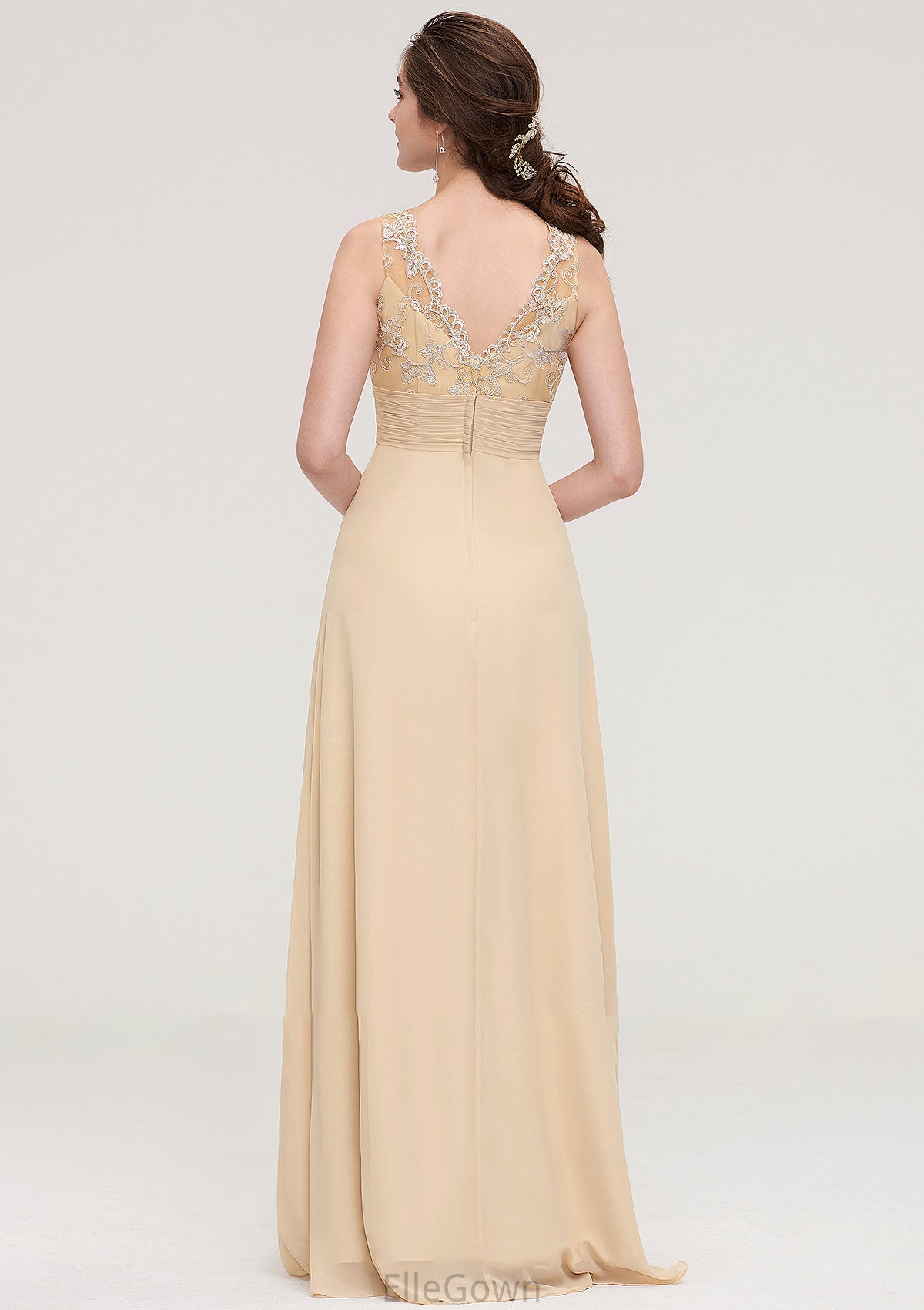 Sleeveless Halter Open Back Long/Floor-Length Sheath/Column Chiffon Bridesmaid Dresses With Pleated Lace Karen DEP0025451