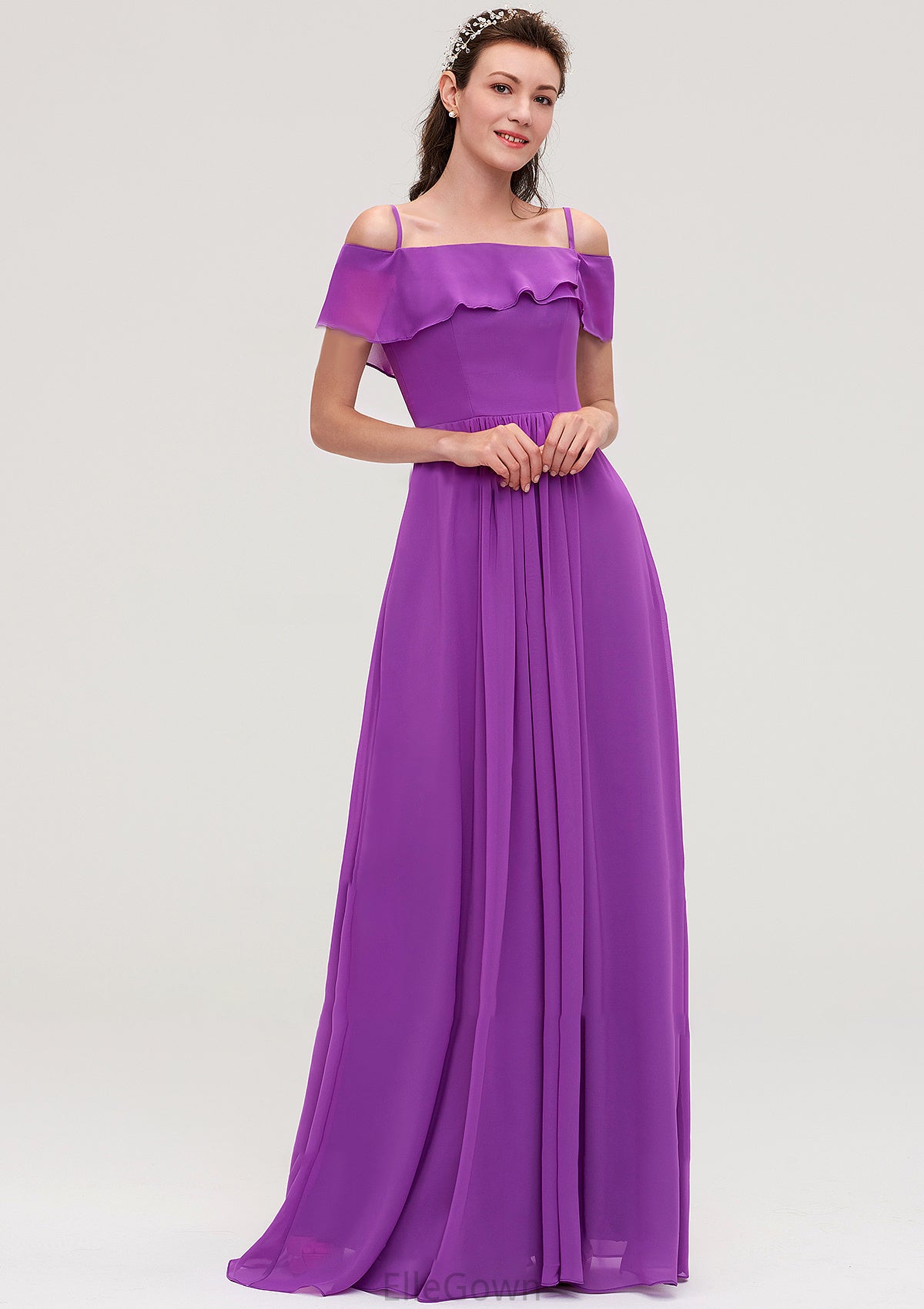 Sleeveless Off-the-Shoulder Chiffon A-line/Princess Long/Floor-Length Bridesmaid Dresseses With Ruffles Nicole DEP0025452