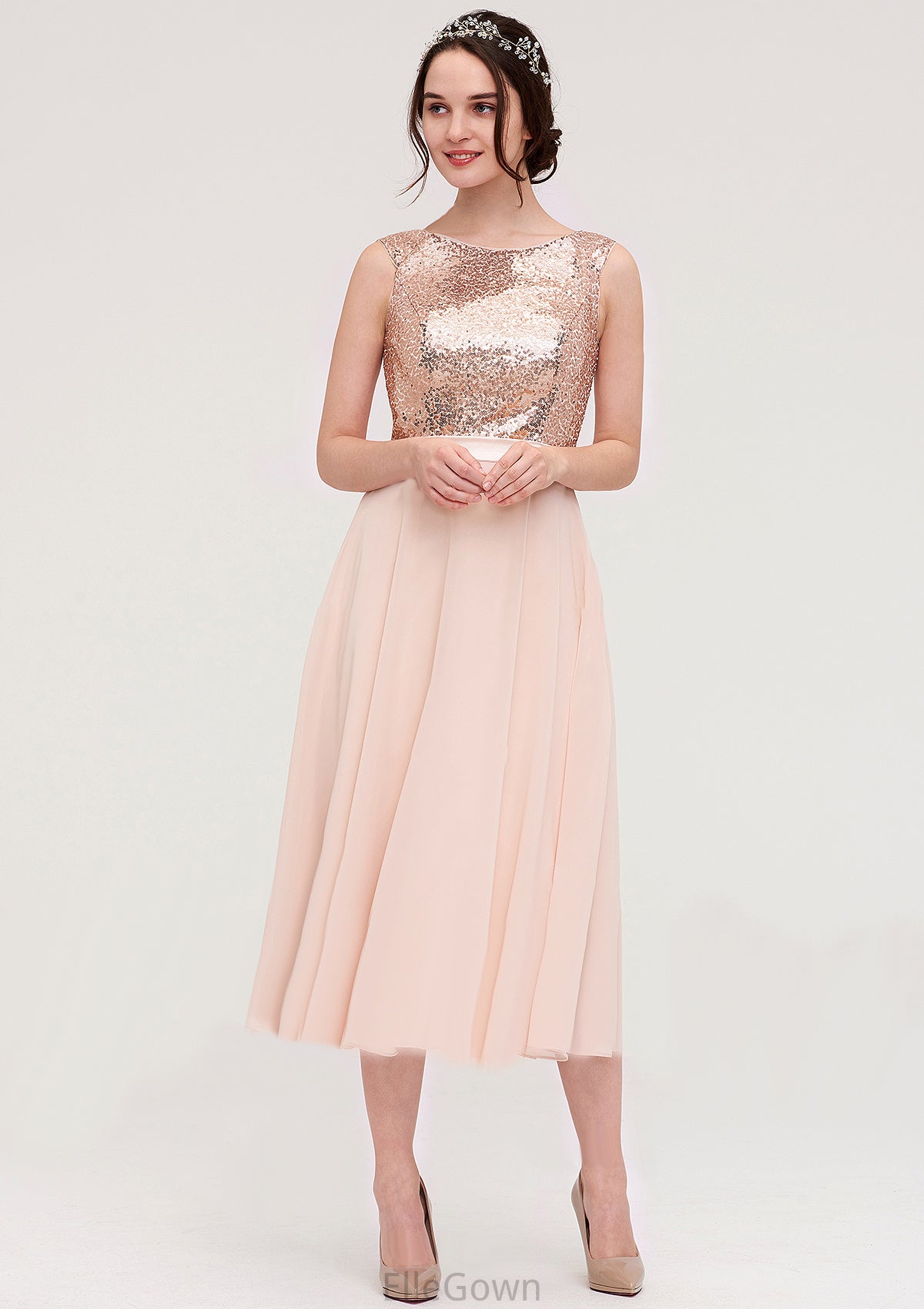 Sleeveless Bateau Chiffon A-line/Princess Bridesmaid Dresses With Sashes Sequins Jemima DEP0025454