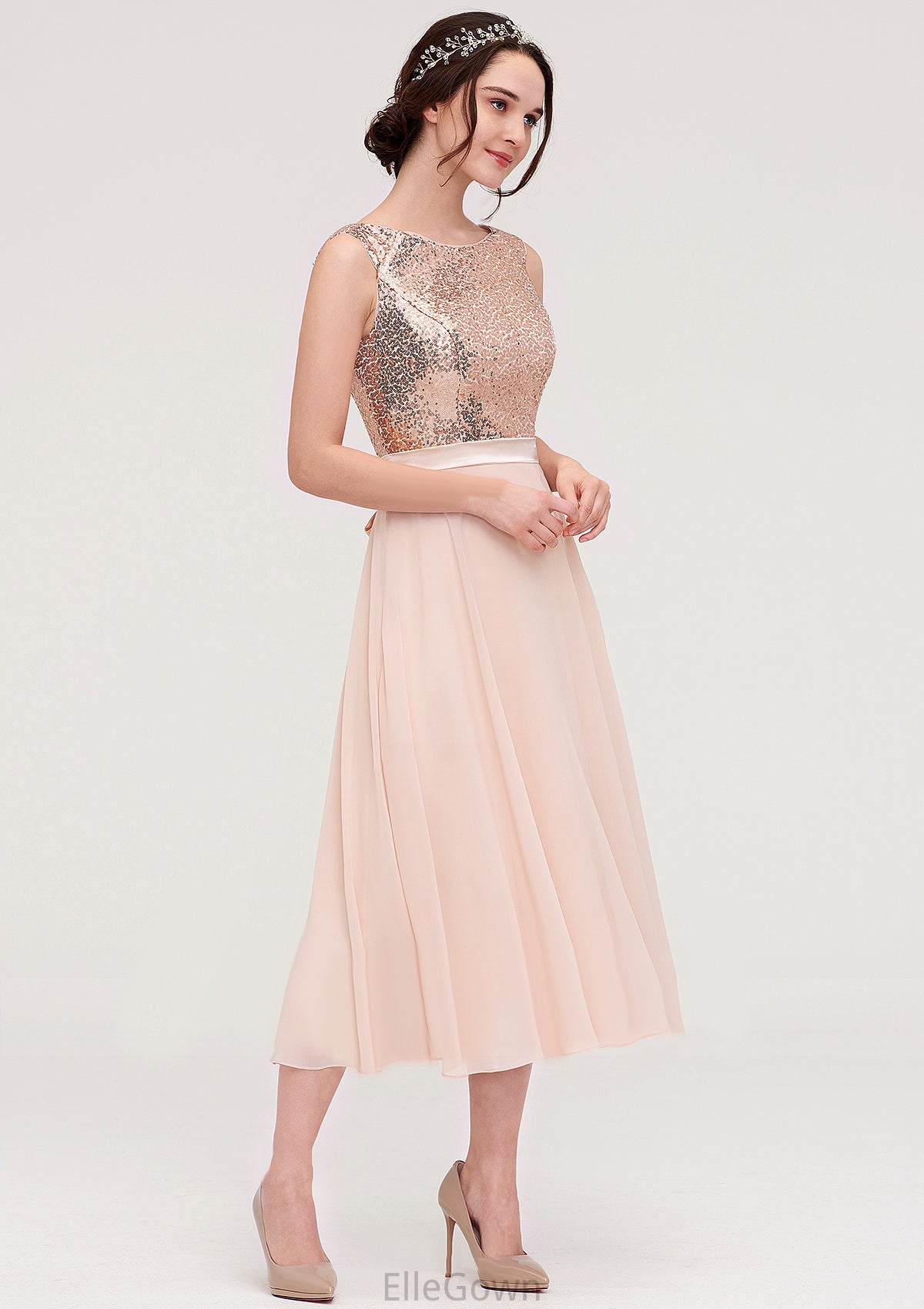 Sleeveless Bateau Chiffon A-line/Princess Bridesmaid Dresses With Sashes Sequins Jemima DEP0025454