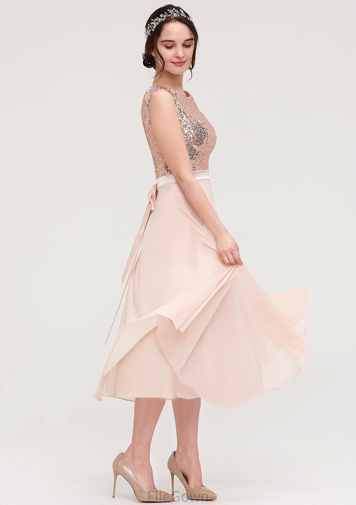 Sleeveless Bateau Chiffon A-line/Princess Bridesmaid Dresses With Sashes Sequins Jemima DEP0025454