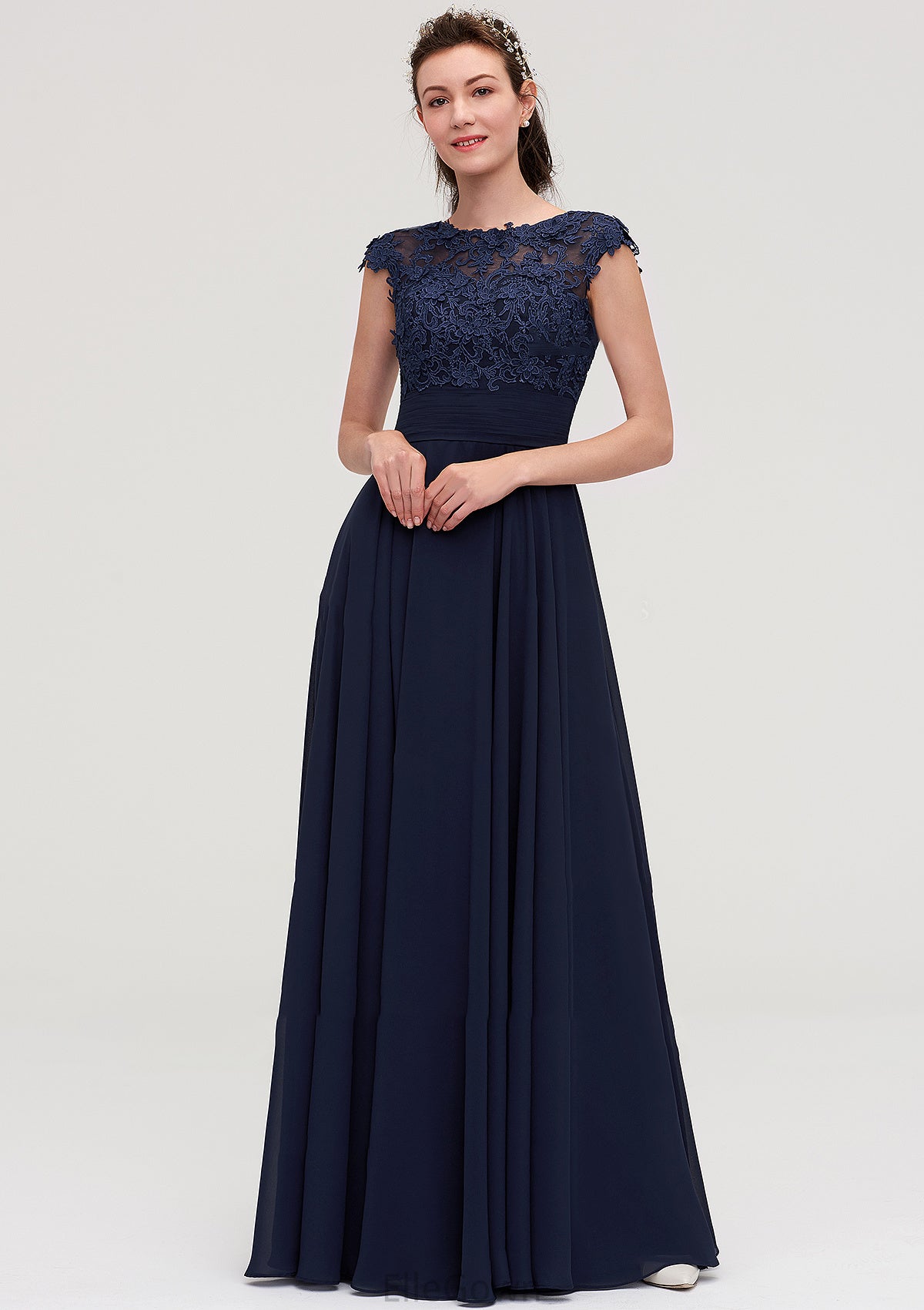 Sleeveless Chiffon A-line/Princess Long/Floor-Length Bridesmaid Dresseses With Appliqued Genesis DEP0025455