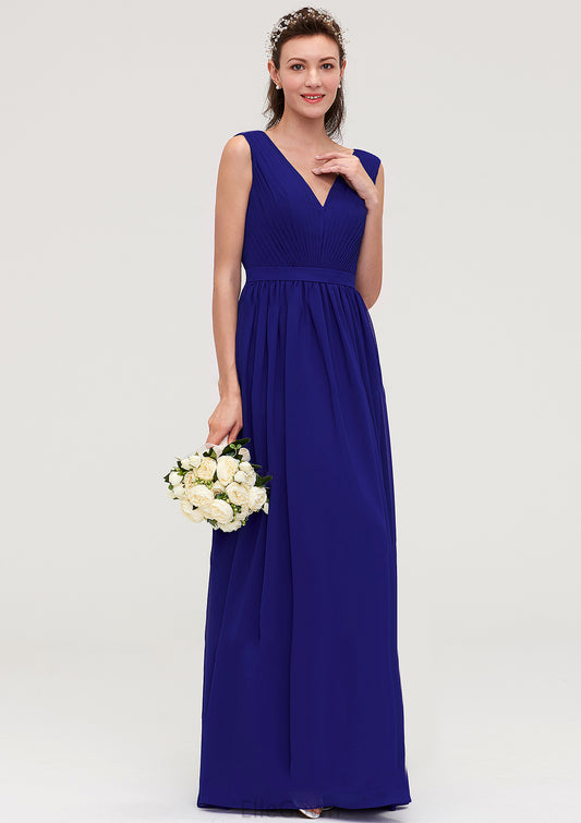 Sleeveless V Neck Chiffon A-line/Princess Long/Floor-Length Bridesmaid Dresseses With Pleated Imani DEP0025459