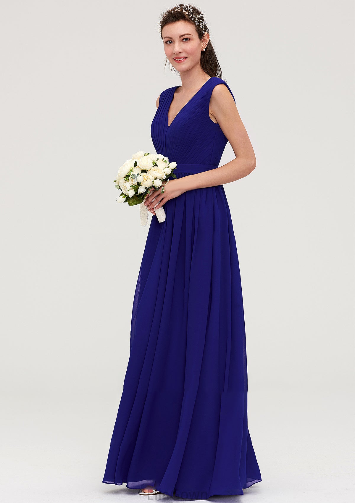 Sleeveless V Neck Chiffon A-line/Princess Long/Floor-Length Bridesmaid Dresseses With Pleated Imani DEP0025459