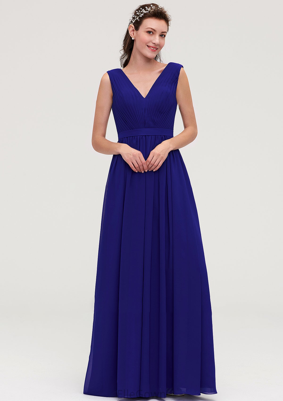 Sleeveless V Neck Chiffon A-line/Princess Long/Floor-Length Bridesmaid Dresseses With Pleated Imani DEP0025459