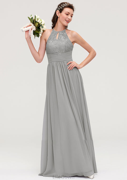 Sleeveless Scoop Neck Chiffon A-line/Princess Long/Floor-Length Bridesmaid Dresseses With Pleated Lace Kaelyn DEP0025460