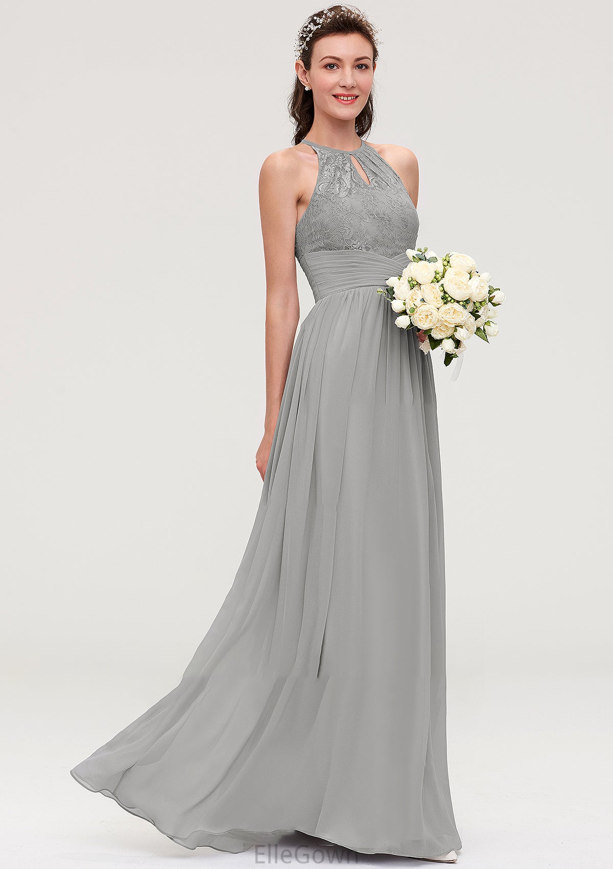 Sleeveless Scoop Neck Chiffon A-line/Princess Long/Floor-Length Bridesmaid Dresseses With Pleated Lace Kaelyn DEP0025460