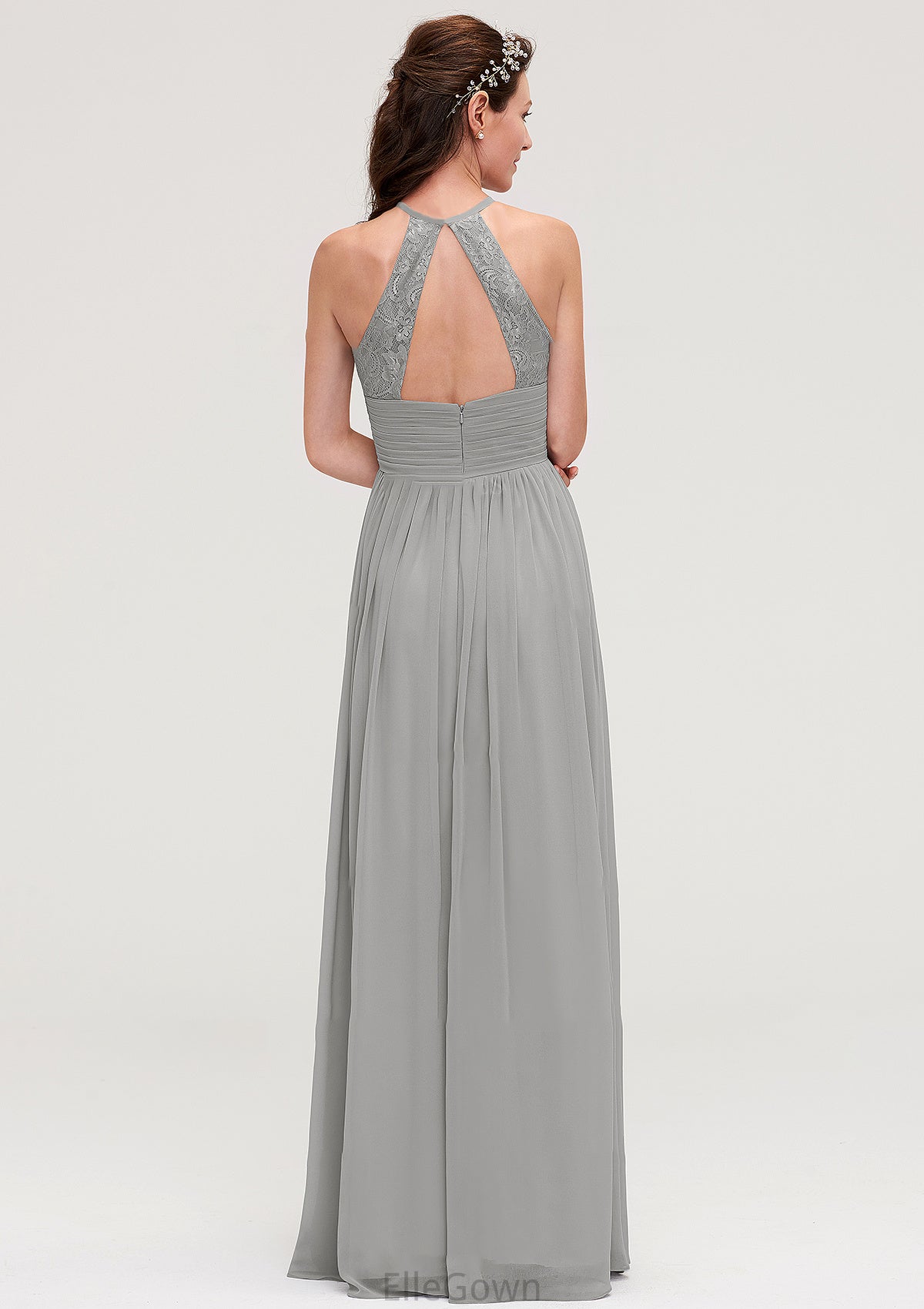 Sleeveless Scoop Neck Chiffon A-line/Princess Long/Floor-Length Bridesmaid Dresseses With Pleated Lace Kaelyn DEP0025460