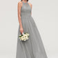 Sleeveless Scoop Neck Chiffon A-line/Princess Long/Floor-Length Bridesmaid Dresseses With Pleated Lace Kaelyn DEP0025460