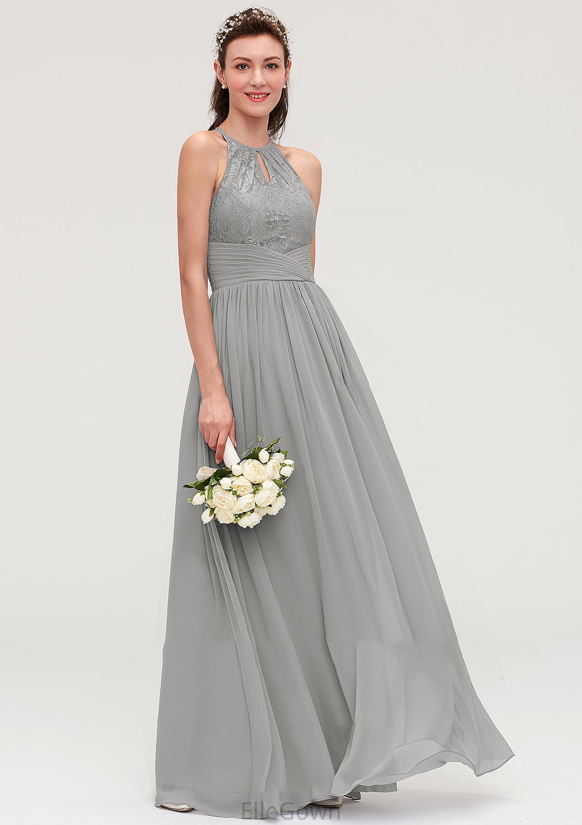 Sleeveless Scoop Neck Chiffon A-line/Princess Long/Floor-Length Bridesmaid Dresseses With Pleated Lace Kaelyn DEP0025460