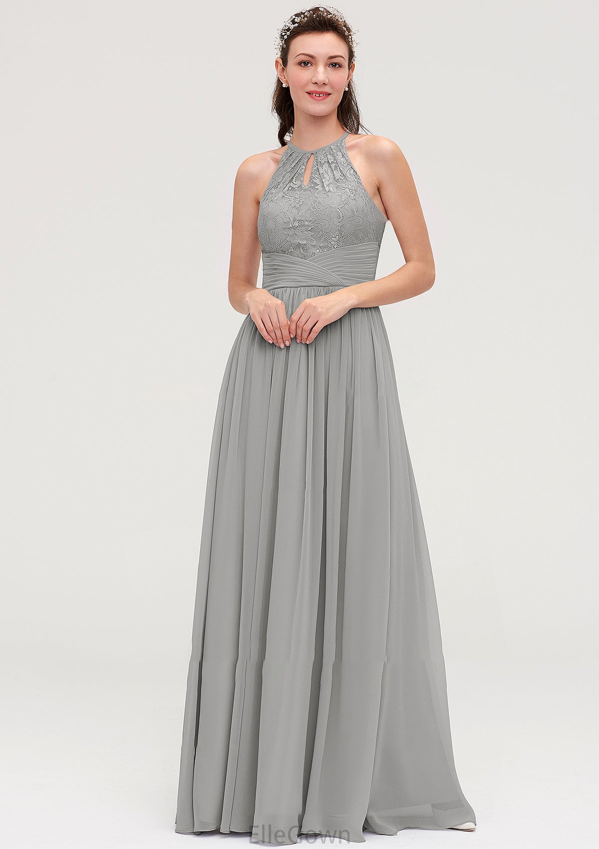 Sleeveless Scoop Neck Chiffon A-line/Princess Long/Floor-Length Bridesmaid Dresseses With Pleated Lace Kaelyn DEP0025460