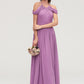 Scoop Neck Sleeveless Chiffon A-line/Princess Long/Floor-Length Bridesmaid Dresseses With Pleated Sarahi DEP0025461