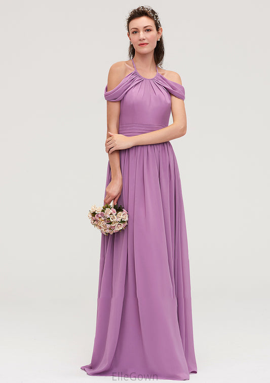 Scoop Neck Sleeveless Chiffon A-line/Princess Long/Floor-Length Bridesmaid Dresseses With Pleated Sarahi DEP0025461