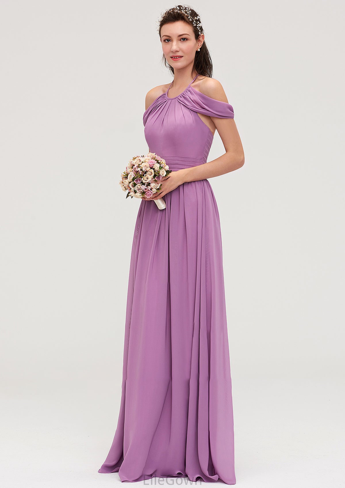 Scoop Neck Sleeveless Chiffon A-line/Princess Long/Floor-Length Bridesmaid Dresseses With Pleated Sarahi DEP0025461