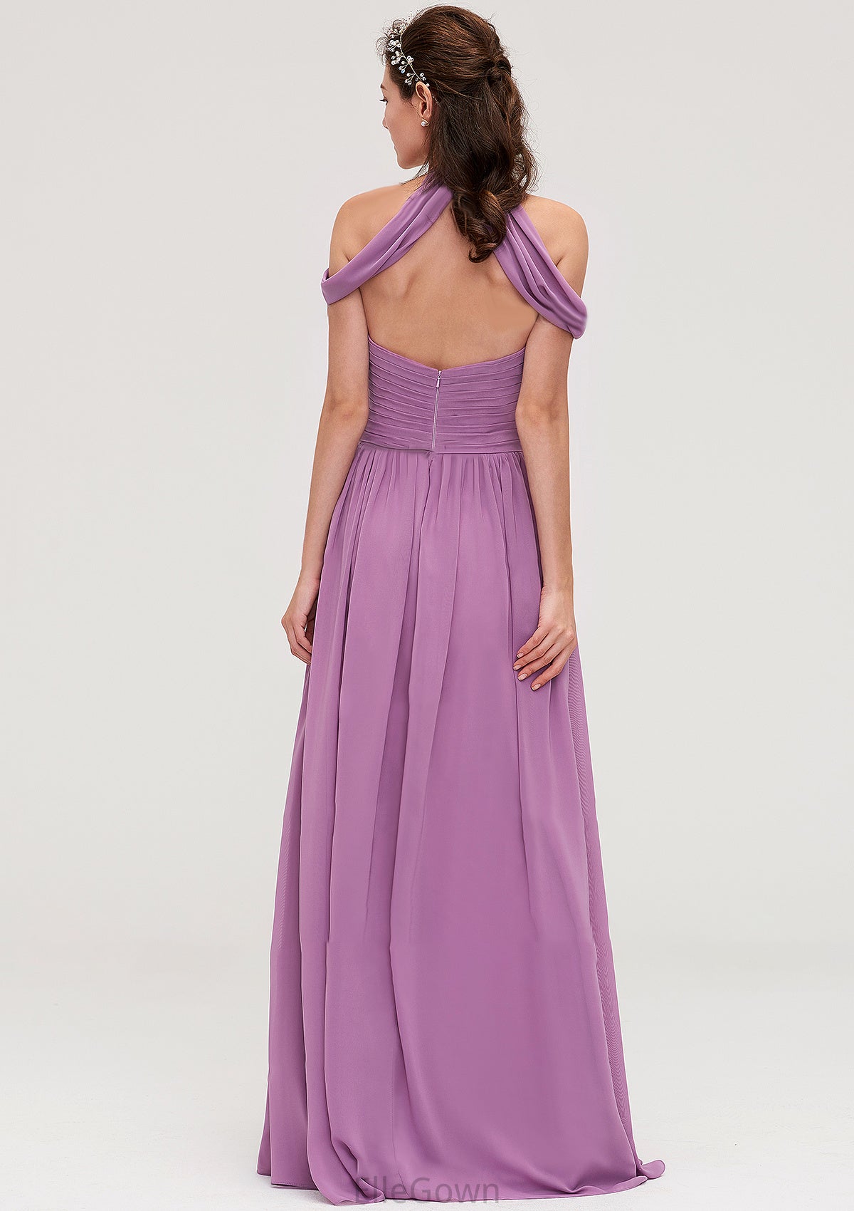 Scoop Neck Sleeveless Chiffon A-line/Princess Long/Floor-Length Bridesmaid Dresseses With Pleated Sarahi DEP0025461