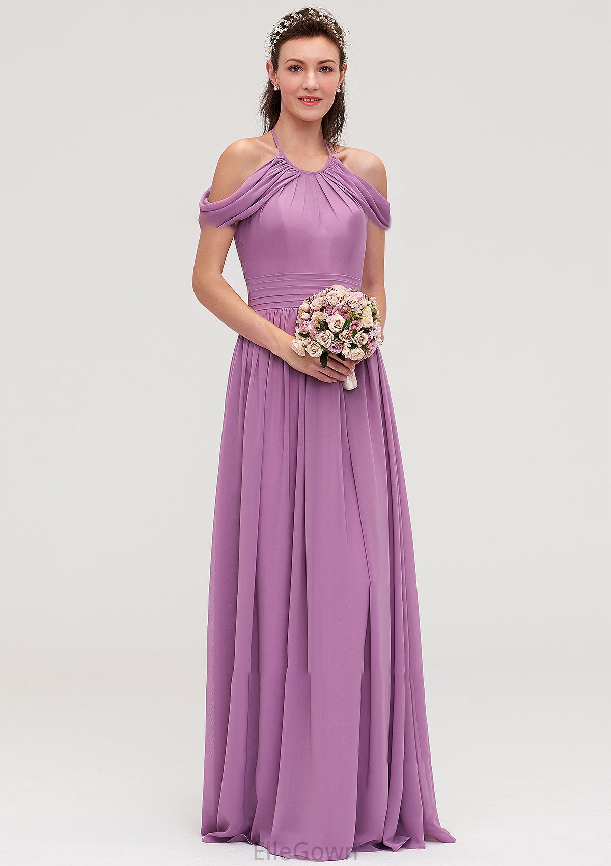 Scoop Neck Sleeveless Chiffon A-line/Princess Long/Floor-Length Bridesmaid Dresseses With Pleated Sarahi DEP0025461