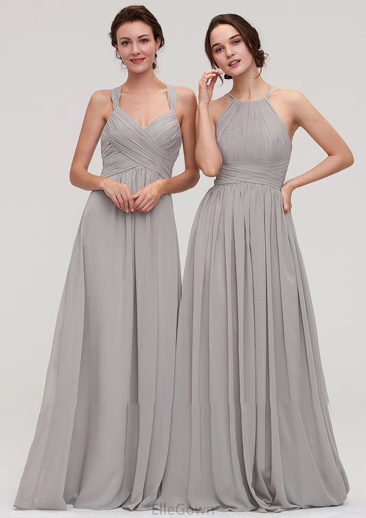 Halter Sleeveless A-line/Princess Long/Floor-Length Chiffon Bridesmaid Dresses With Pleated Kaley DEP0025462