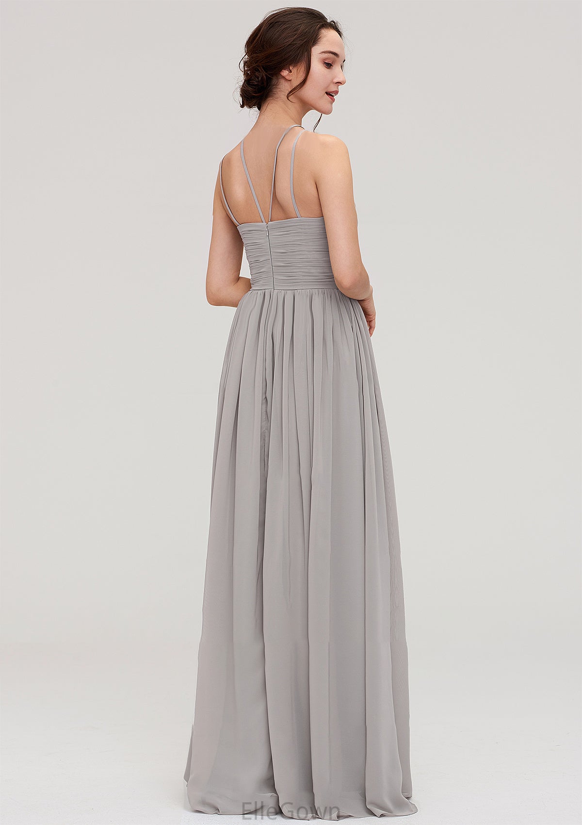 Halter Sleeveless A-line/Princess Long/Floor-Length Chiffon Bridesmaid Dresses With Pleated Kaley DEP0025462