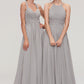 Halter Sleeveless A-line/Princess Long/Floor-Length Chiffon Bridesmaid Dresses With Pleated Kaley DEP0025462