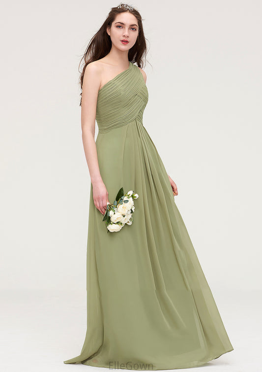 Sleeveless One-Shoulder Long/Floor-Length Chiffon A-line/Princess Bridesmaid Dresses With Pleated Londyn DEP0025463