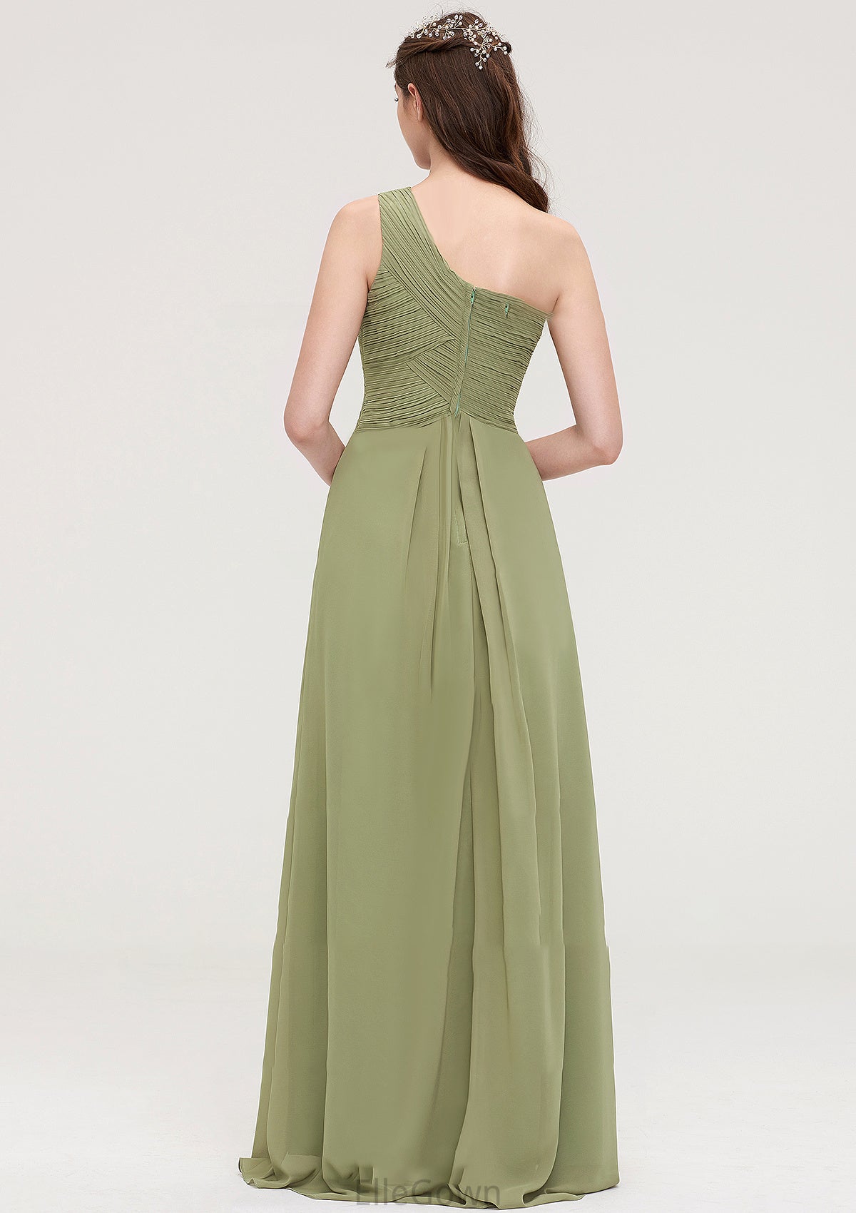 Sleeveless One-Shoulder Long/Floor-Length Chiffon A-line/Princess Bridesmaid Dresses With Pleated Londyn DEP0025463